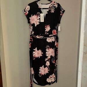 Pink Flutter Sleeve V-Neck Ruched Midi Dress